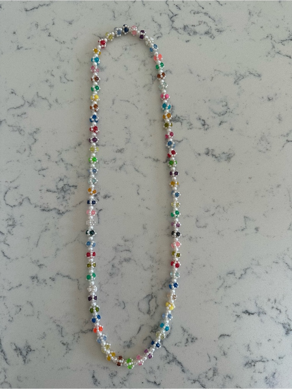 Vintage Multicolored Beaded Flower Necklace